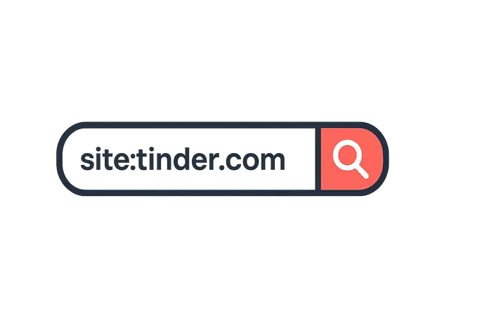 Icon showing a Google site search command for Tinder.