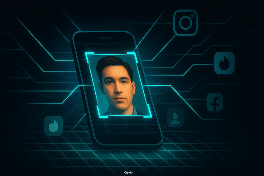 Feature image for finding a dating profile by photo, showing a photo being scanned