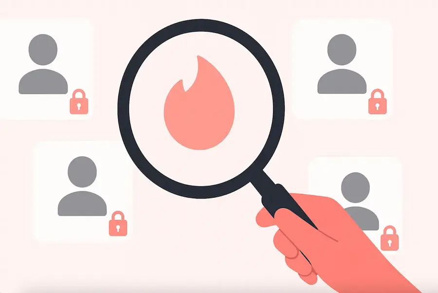 Illustration showing a person searching on a phone, representing how to search Tinder without an account.