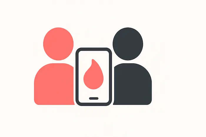 Icon of two people, representing asking a friend to search Tinder.